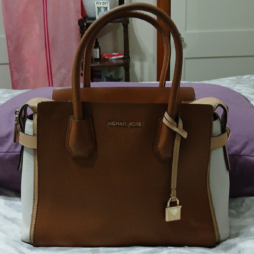 Michael Kors Brown and White Handbag